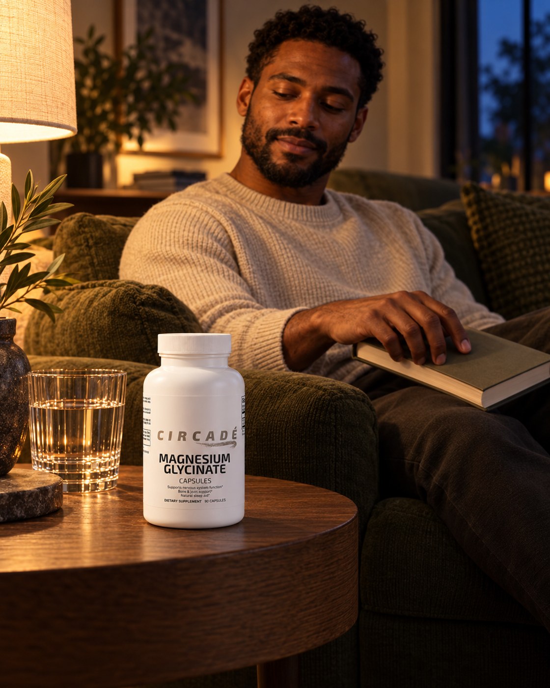 An evening reading break with Circadé Magnesium Glycinate.