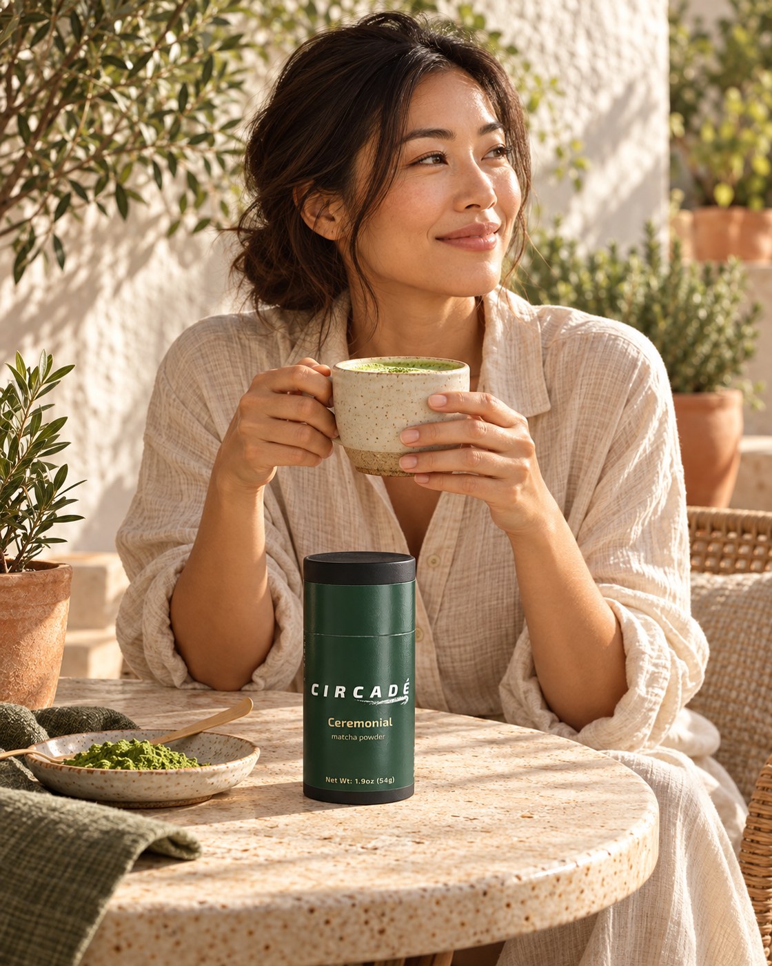 A quiet morning on the terrace with Circadé Ceremonial Matcha Powder.